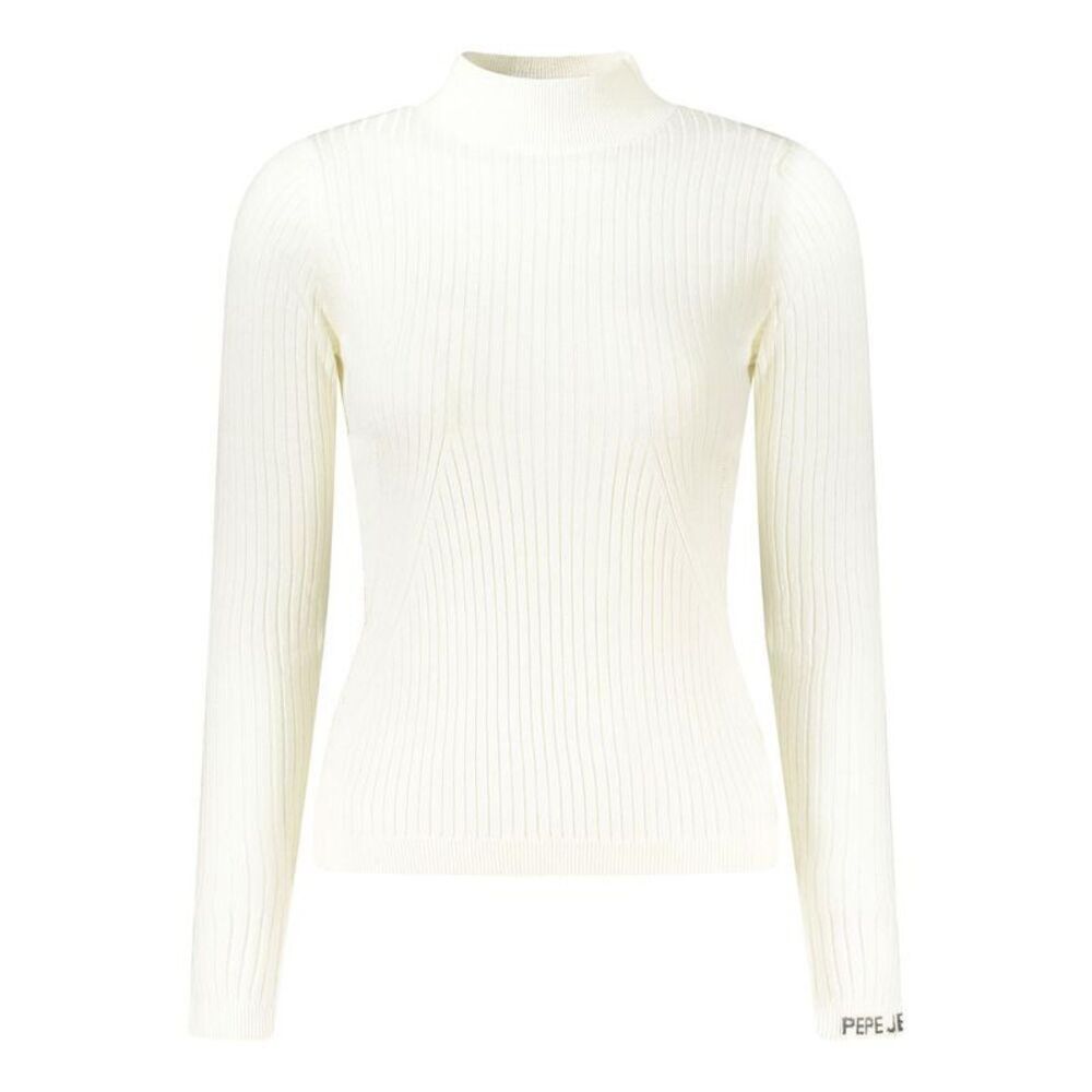 Pepe Jeans Ribbed Knit Mock Neck Top Women White Sweaters
